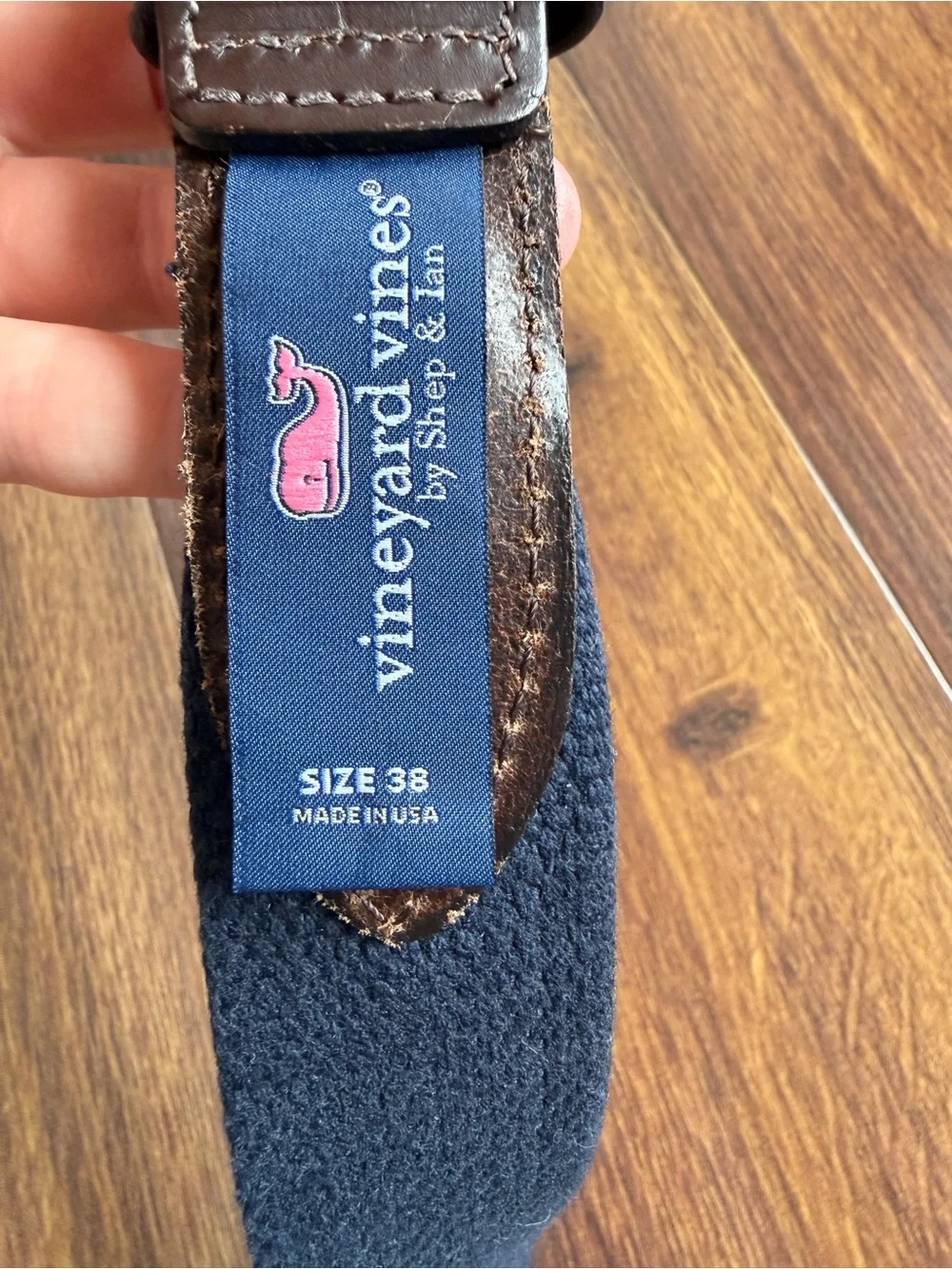 Vineyard Vines Whale Pastel Webbed Cotton Belt Leather and Brass Made in USA 38